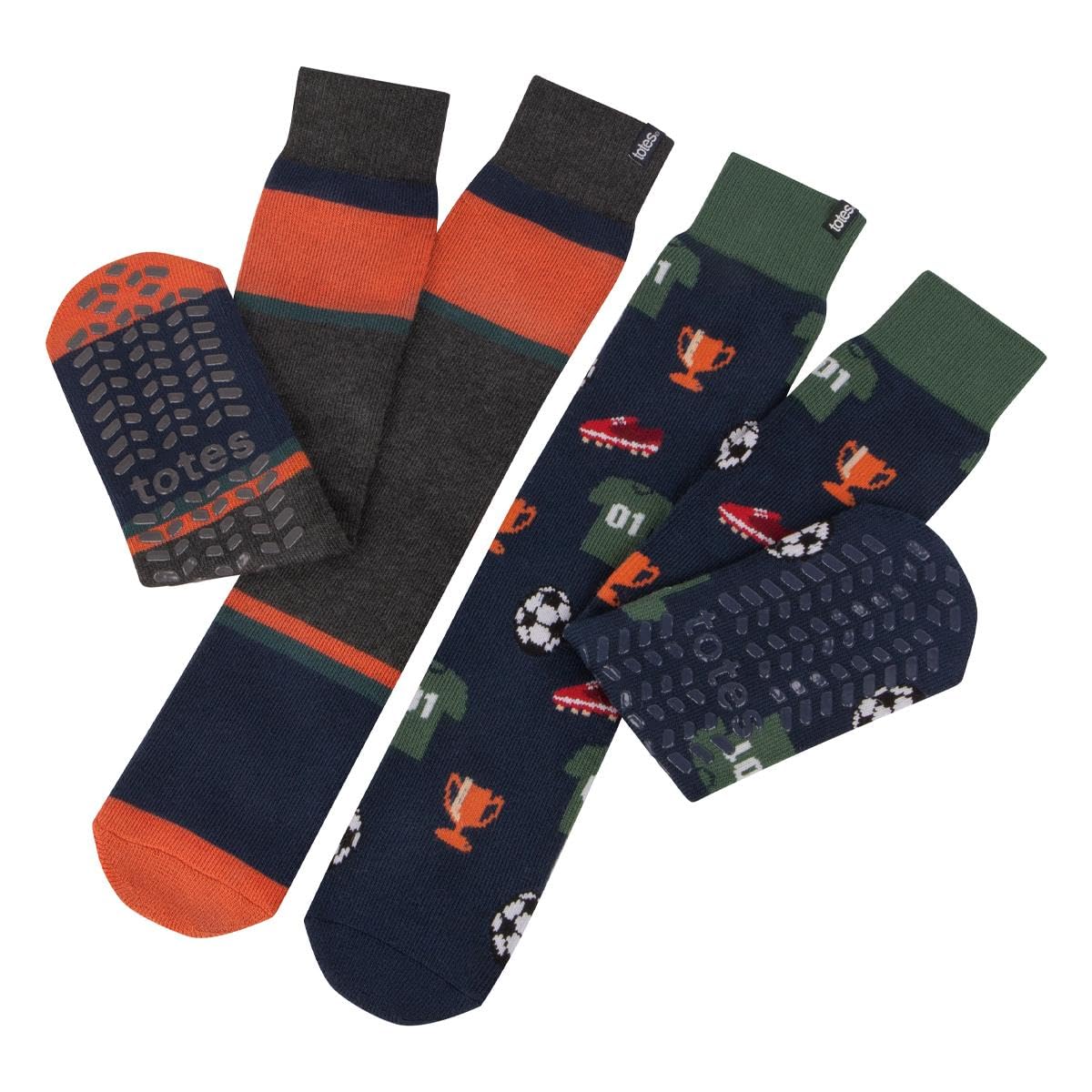 Totes Men's Toasties Original Slipper Socks (Twin Pack) Socks Football / Stripe - One-Size