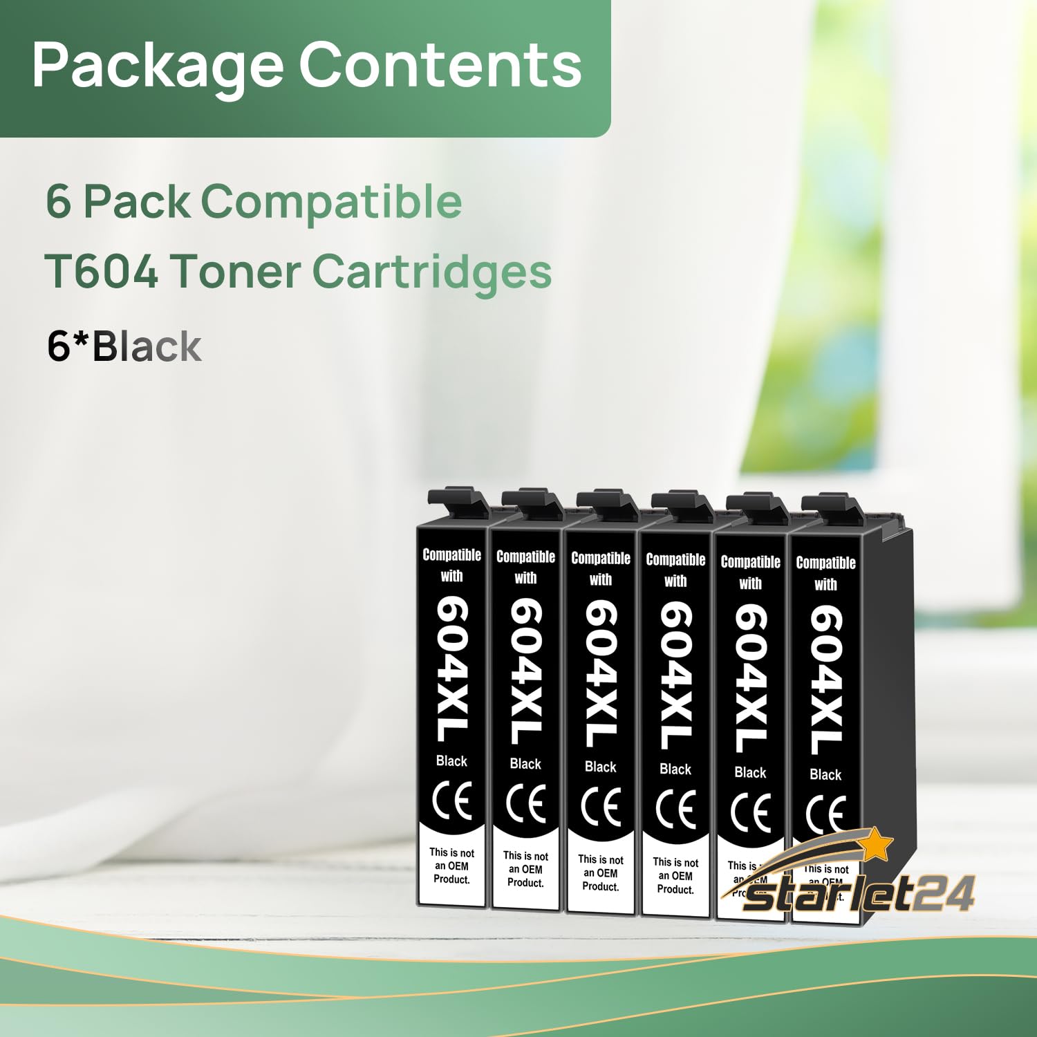 Starlet24 6x cartucce 604XL nere compatibili con Epson 604 XL nero per Expression Home XP-2200 XP-2205 XP-3200 XP-3205 XP-4200 XP-4205 Workforce WF2910DWF WF2930DWF WF2935DWF WF2950DWF