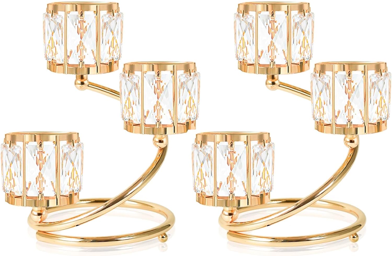 Metal 3 Arm Crystal Candle Holder - Tea Light Centerpiece Candle Holder, Votive Holder with Sparkling Crystal Bowl, Suitable for Wedding, Table Centerpiece, Home Decor (2, 3 arm-Gold)