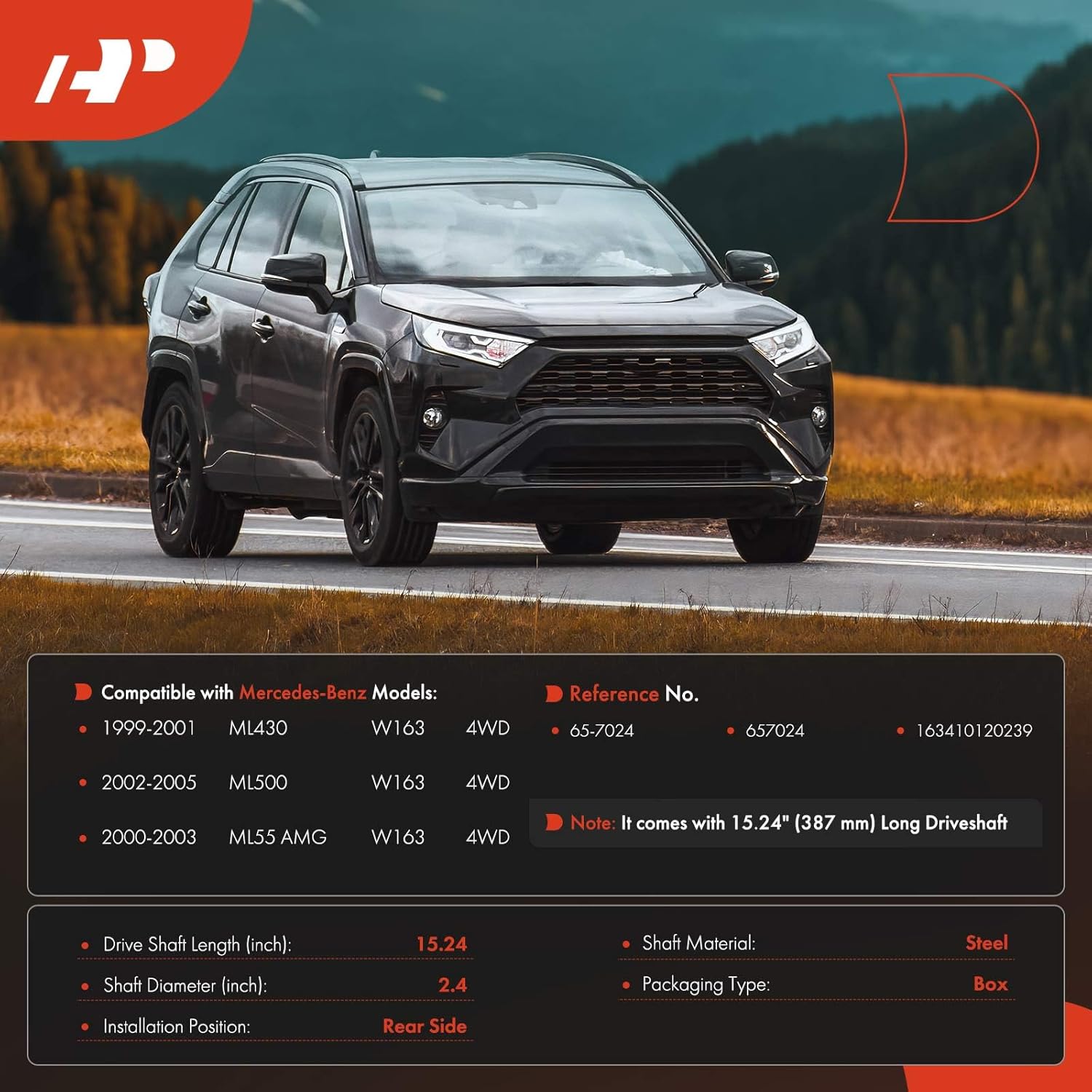 A-Premium Rear Complete Drive Shaft Prop Shaft Driveshaft Assembly Compatible with Mercedes-Benz ML430 1999-2001, ML500 2002-2005, ML55 AMG 2000-2003, 4WD, Replace# 163410120239