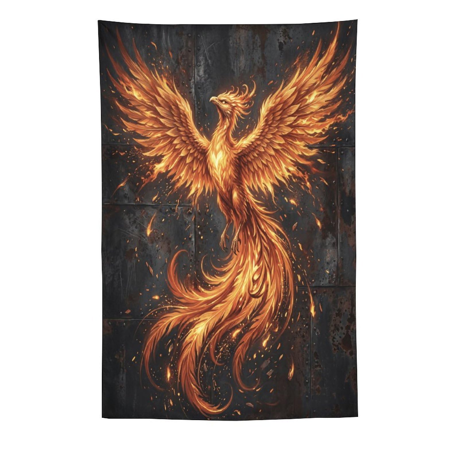 H3B8U2Y5 Black Fire Phoenix Wall Tapestry, Fantasy Illustration