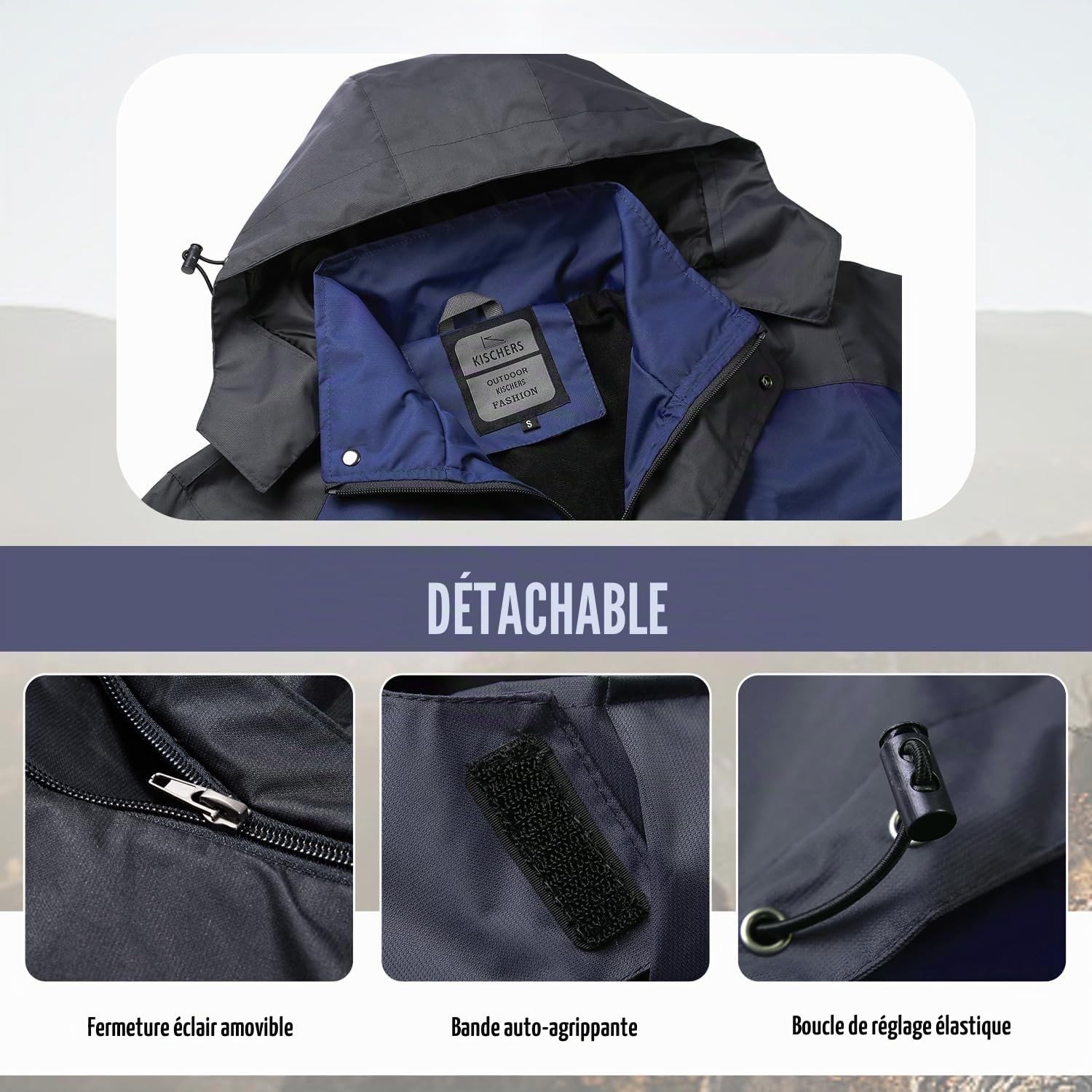 Veste Imperméable pour Hommes Manteau de Pluie de Randonnée en Plein Air Vêtements de Sport Coupe-vent Veste de Pluie Softshell Légère à Capuche