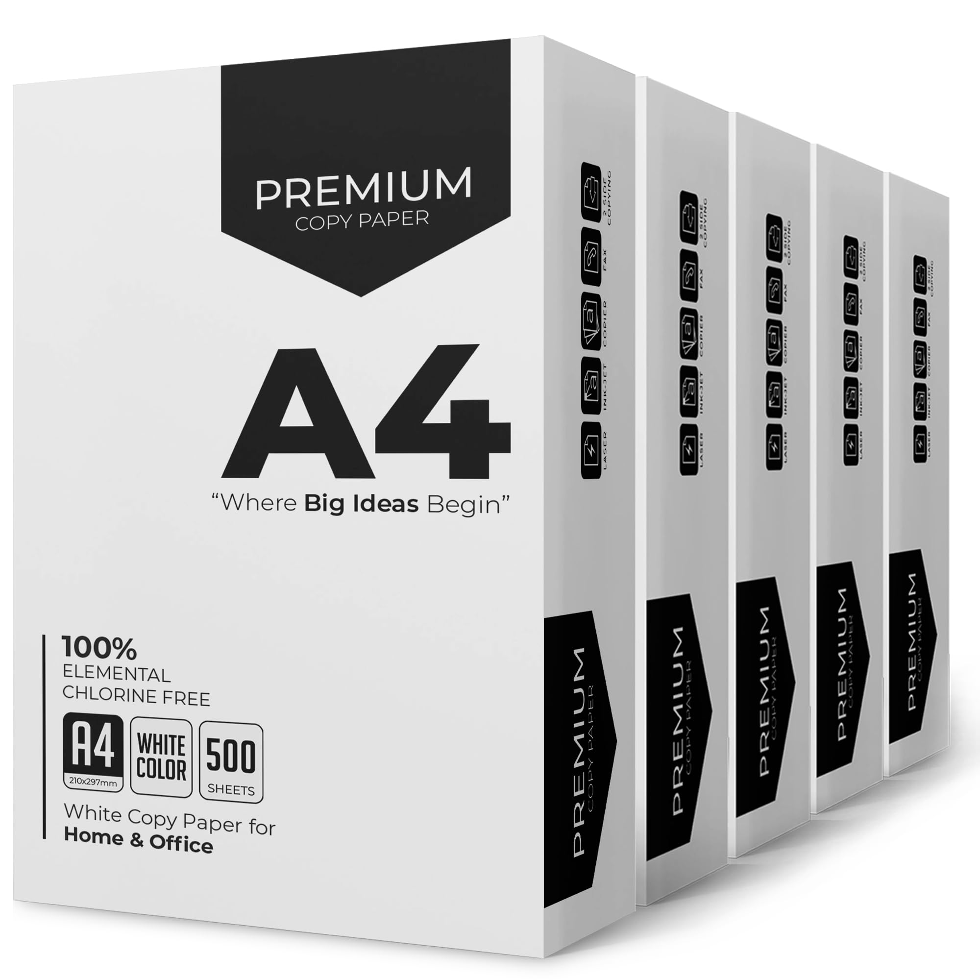 Stick Well A4 Printer Paper - 2500 Sheets, White A4 Paper, Compatible with Inkjet, Laser Printers & Copiers, Multipurpose, Ideal for Home and Office Printing (5 Reams)