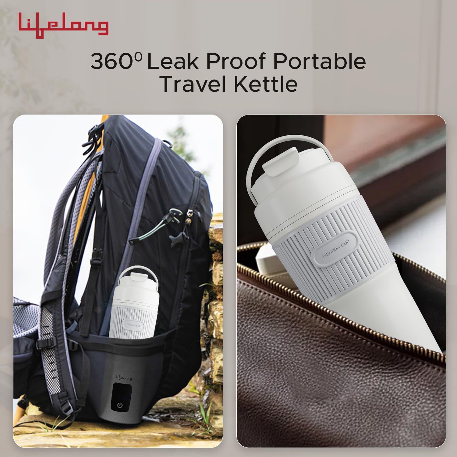 Lifelong 2 in1 Portable Electric Kettle & Bottle for Travel 400ml |Wide Voltage-for Homes(220v) & Indian Trains(110v)| Quick Boil |4 Temp |Digital Touch Ctrl |Cool Touch |Make Tea/Coffee Without Milk 3