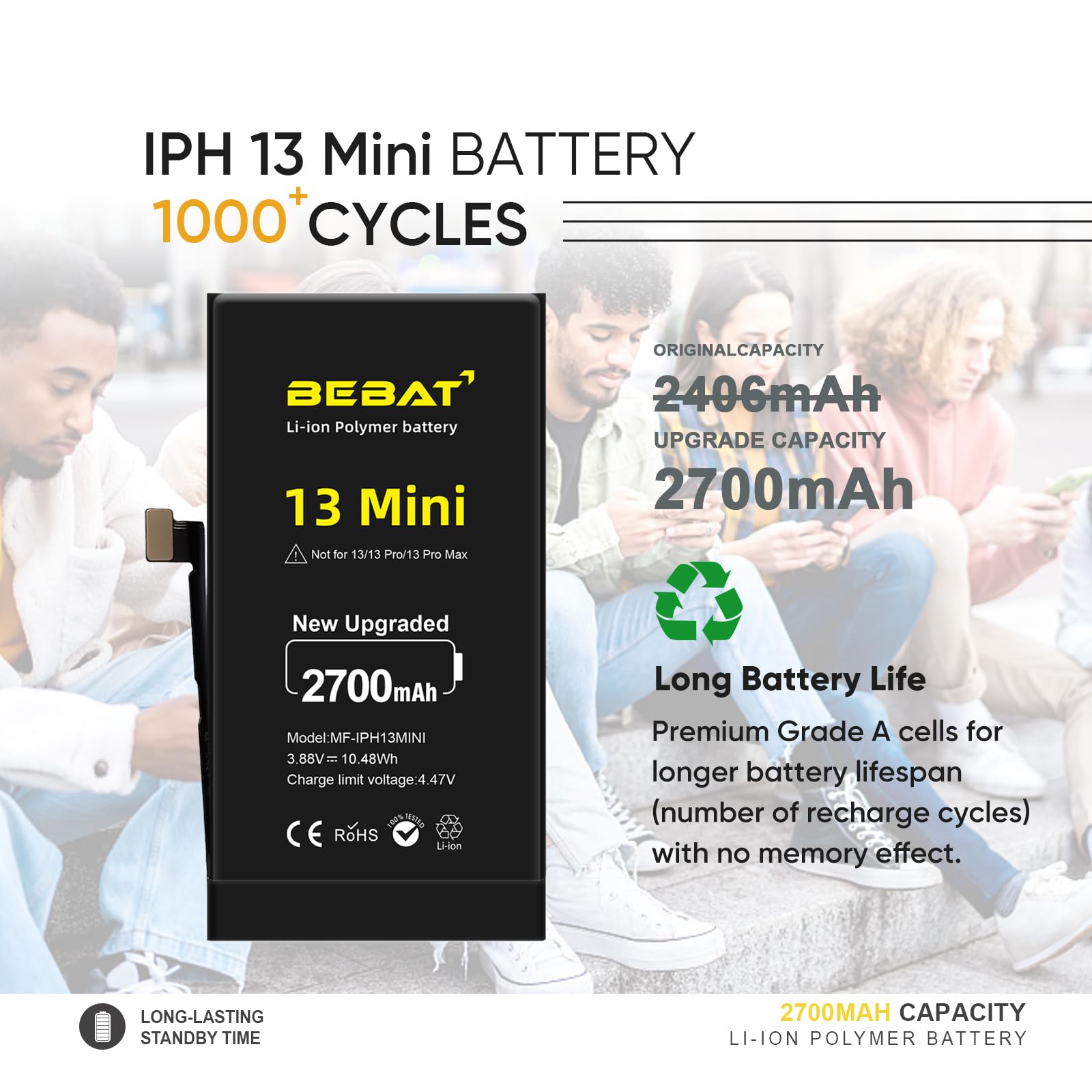 Amazon.com: BEBAT Replacement for iPhone 13 MINI Battery,2700mAh
