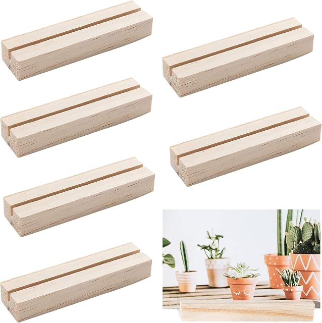 OLYCRAFT 20pcs Wood Table Number Holders 14.7g Wood Place Card Holders with 3.5mm Slot Wooden Display Stand Wedding Table Numbers Place Card Holder for Party Events Decoration--99.5x23x13mm