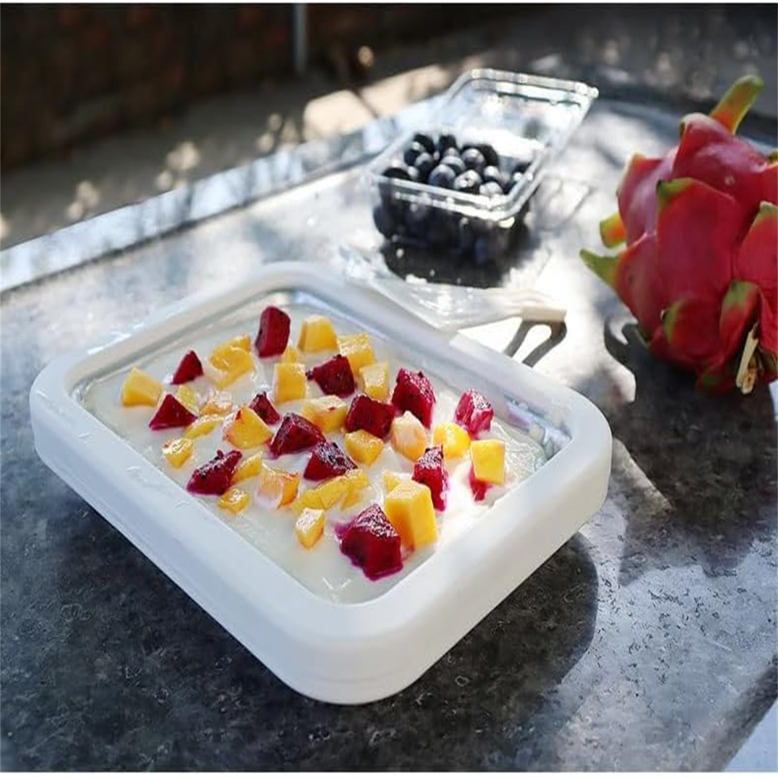 Petrus Eiscreme-Tablett, gerollte Eismaschine, DIY-Mini-Eiscreme-Tablett-Maker, Schnellkühltablett mit 2 Spateln