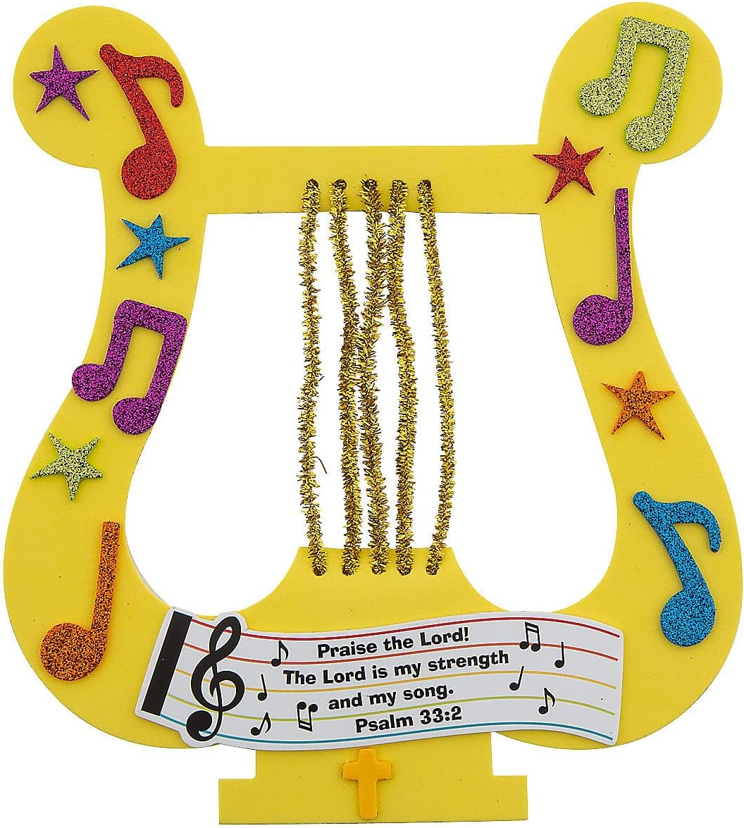 Fun Express Praise The Lord David's Harp Craft Kit - Church Sunday School VBS 2026 Children's Craft Supplies Bible Verse Project - Makes 12