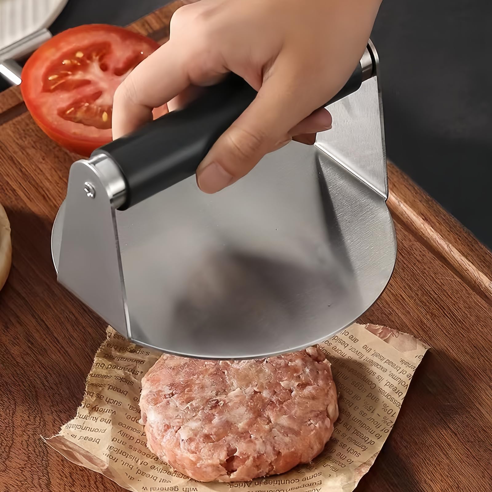 Smash Burger Pressa 5,5'', Professionale Forma Rotonda Pressa in Acciaio Inox 304 Inossidabile per Hamburger, Biscotti & Polpette BBQ Ergonomico, Facile Pulire & Multiuso, Cucina Creativa