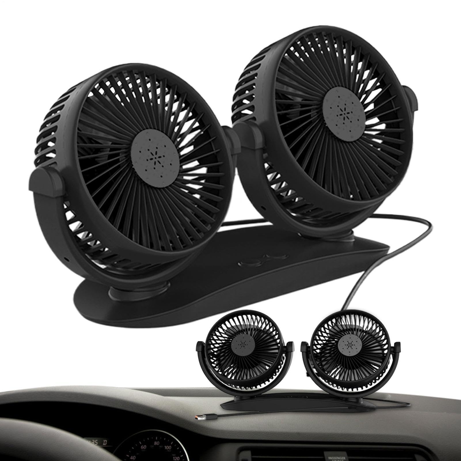 Ventilatore Per Auto A Doppia Testa - Scrivania USB Da 529 G | Circolatore D'aria Con Forte Con Rotazione A 360 Gradi Per Cruscotto Dispositivo Di Raffreddamento Per Viaggi Sul Posto D