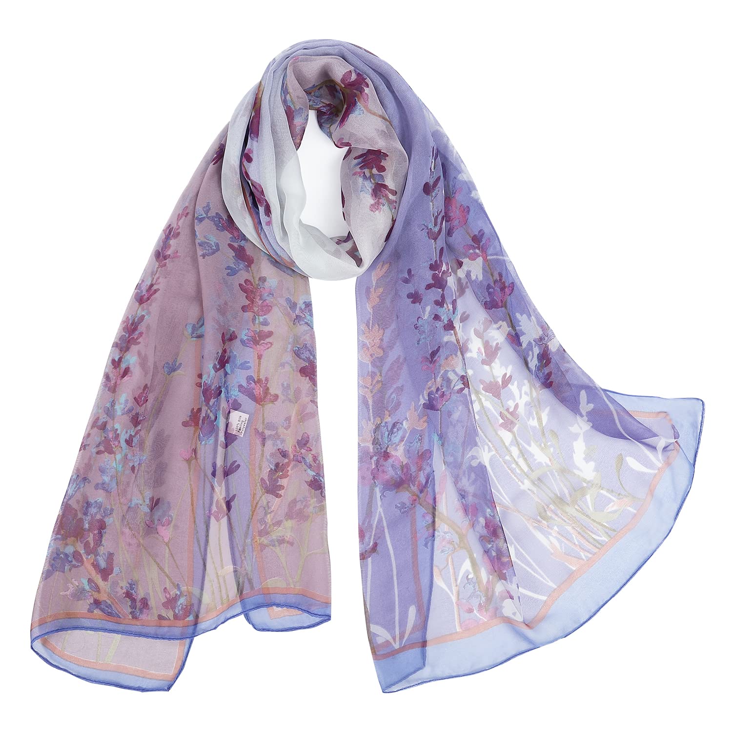 E-Clover Herebuy - Unique Women's Floral Scarves: Chiffon Flowers & Birds Printed Scarf