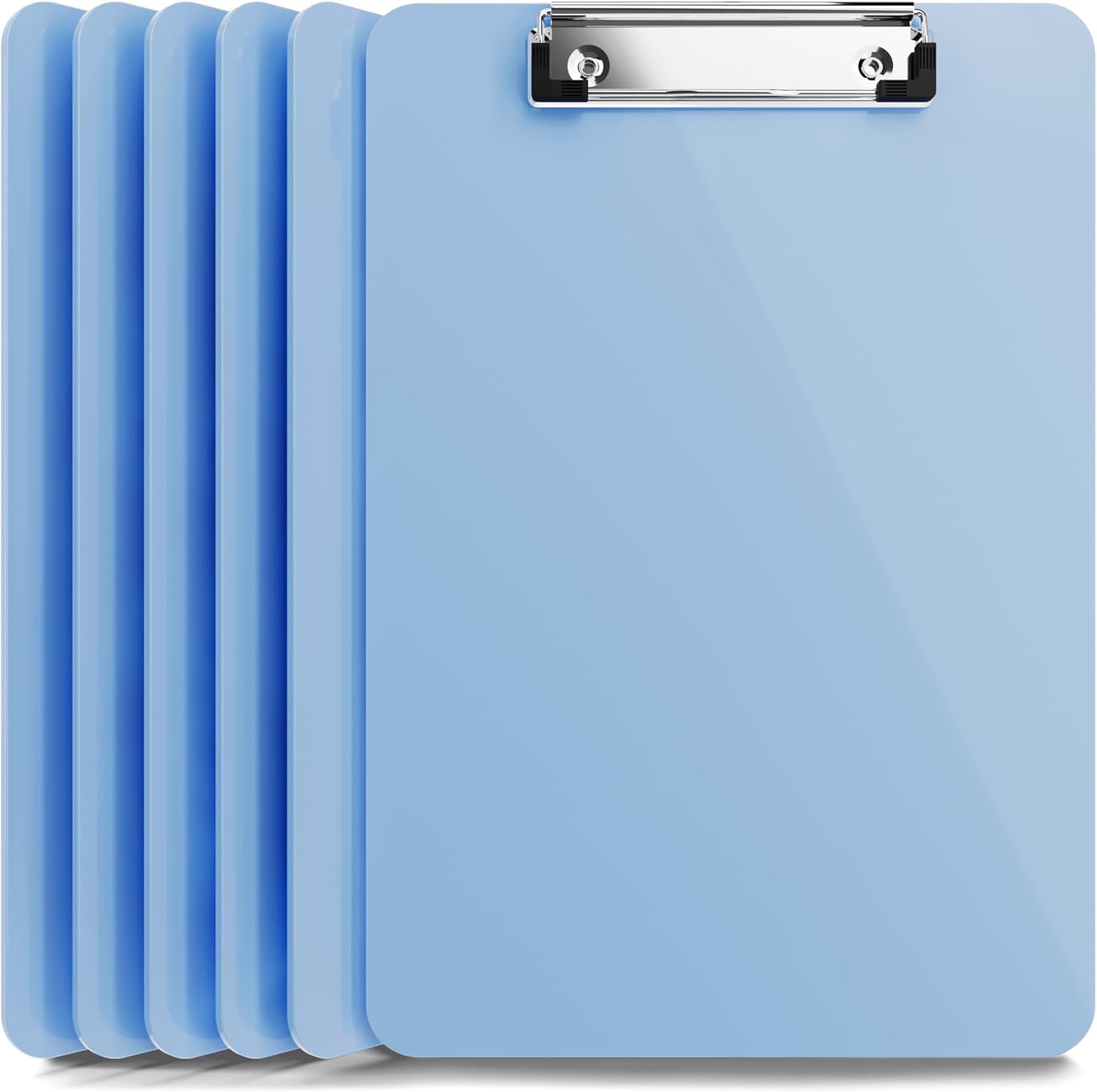 Light Blue Plastic Clipboard with Low Profile Clip (Pack of 12) - Letter Size Clipboard Blue with Flat Clip, A4 Size Acrylic Clip Board for Boys and Girls | Cute College & Back to School Supplies