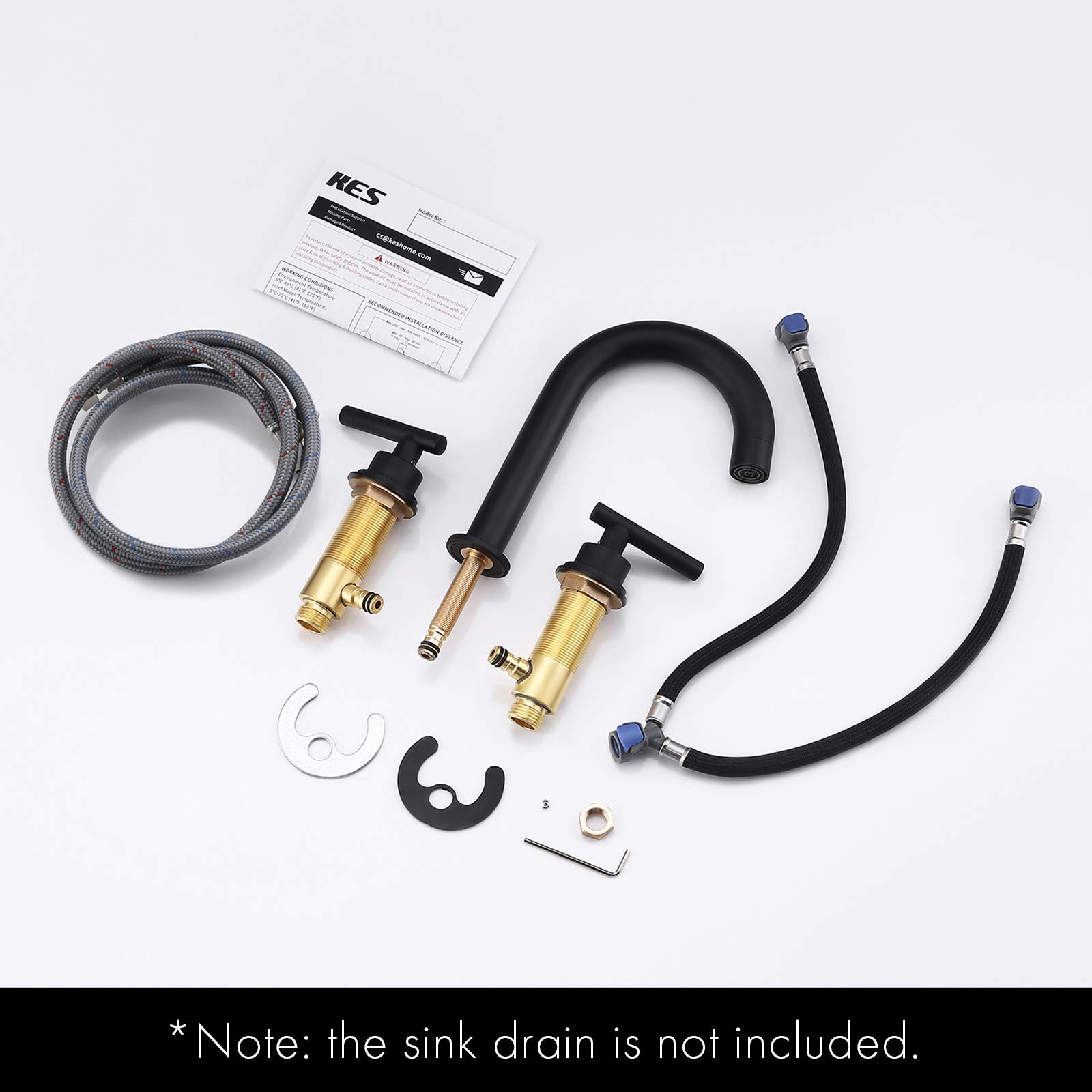 KES Black Bathroom Sink Faucet 3 Hole 8-Inch Widespread Bathroom Faucet Bathroom Faucet 2 Handle Brass Bathroom Sink Faucet with Supply Hoses Matte Black, L4317ALF-BK