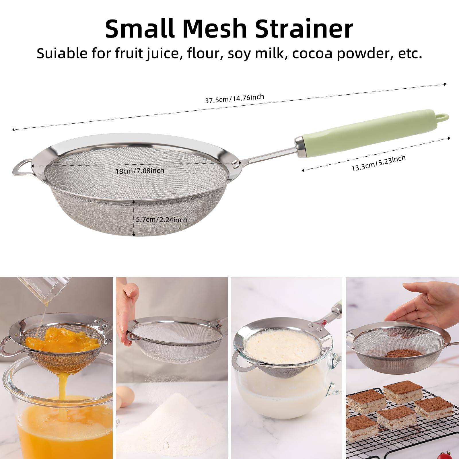 YENXIKU Stainless Steel Strainers Fine Mesh Sieve, Sifter for Baking, Metal Strainer, small Strainers and Colanders for Kitchen, Efficient Mesh Strainer, Durable Fine Mesh Strainer (DIA 7.1