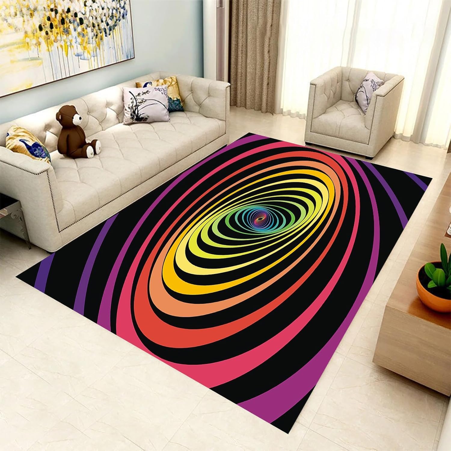 Tapis de sol géométrique 3D grand format 120x160 cm pour salon et table basse