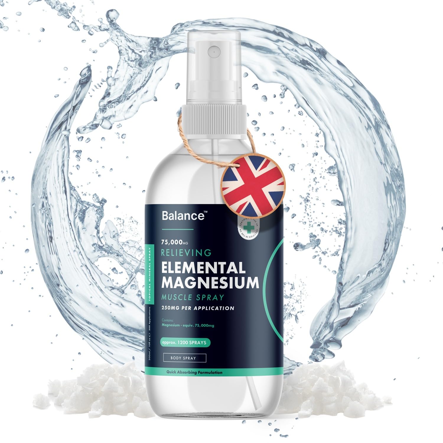 Magnesium Oil Spray for Skin - 300ml - Over 300 Uses - High Strength at 250mg per Use - 100% Pure Dead Sea Sourced Magnesium - Body Spray for Recovery, Sleep & Cramps - Made in UK by Balance
