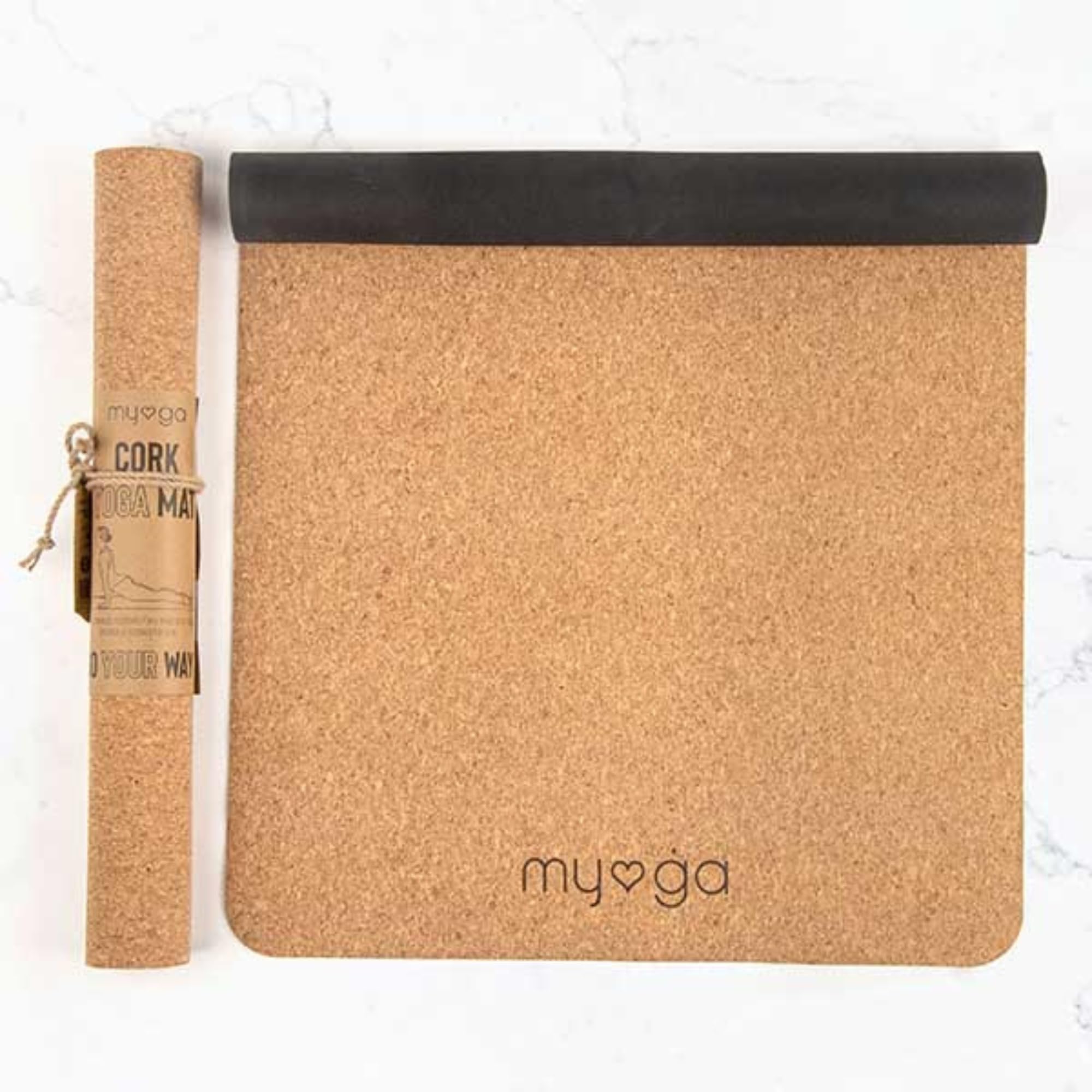 Myga Kork Yogamatte | Rutschfest & Leicht zu tragen – Extra Dünn 2 mm | Ideal für Yoga, Pilates, Meditation & Fitnessübungen | 183 cm x 66 cm | Naturkork