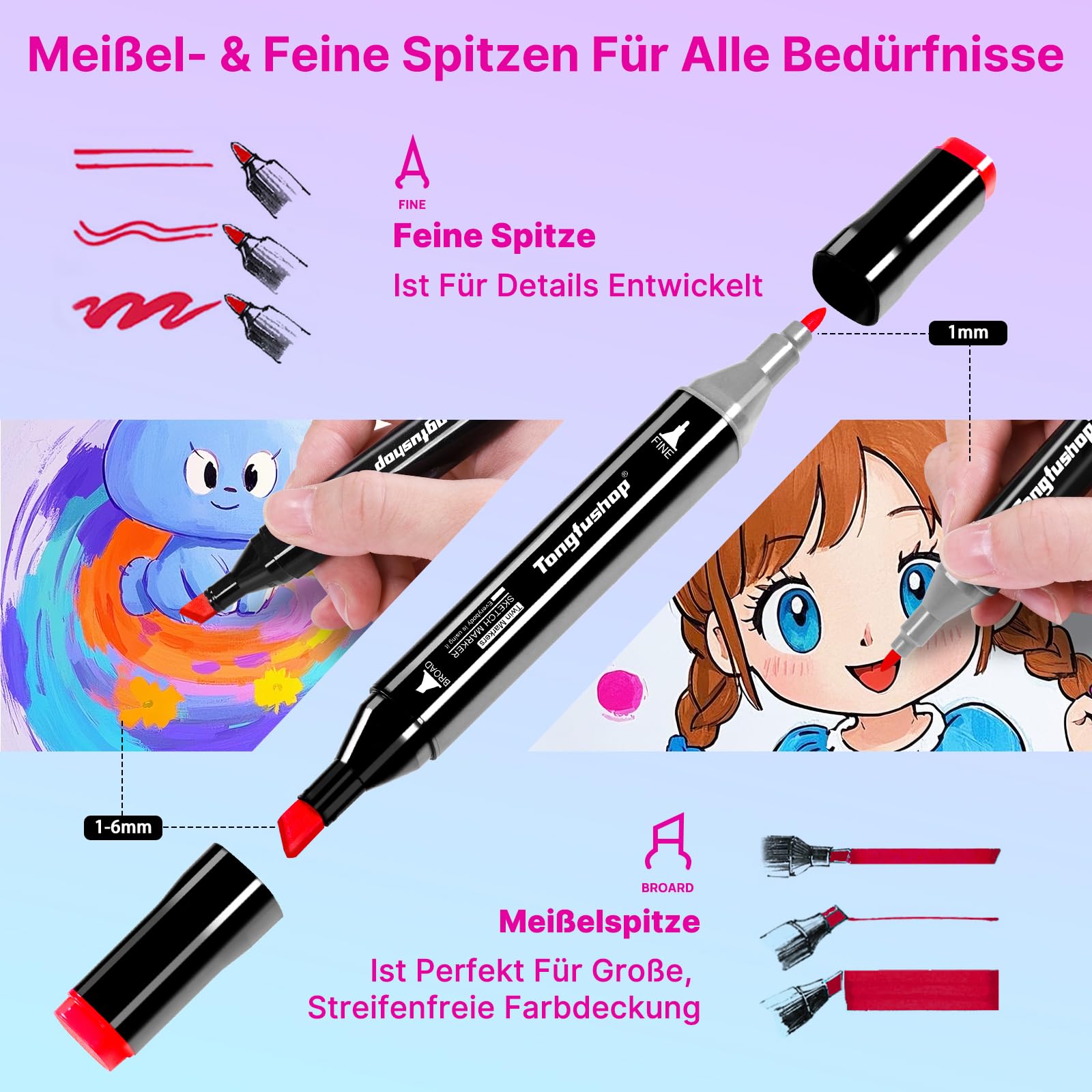 Tongfushop 100+2 Filzstifte Set – Dual Tip Alkoholmarker, Schnell Trocknend, Für Künstler & Hobby