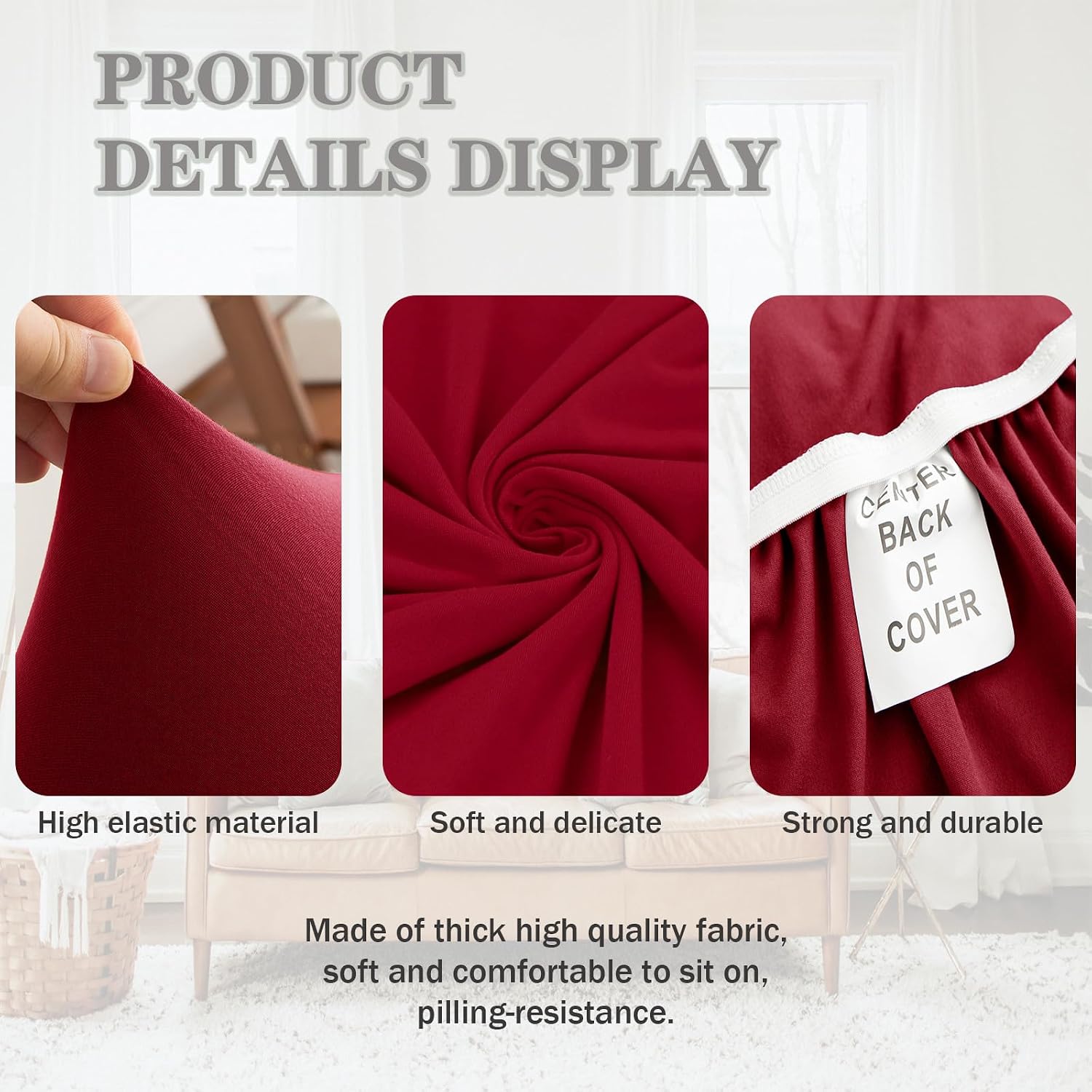 Recliner Slipcover, Solid Color Stretch Reclining Chair Slipcovers 4-Pieces LazyBoy Covers Furniture Protector for Recliner with Pocket Sofa Couch Chair Cover (Red)