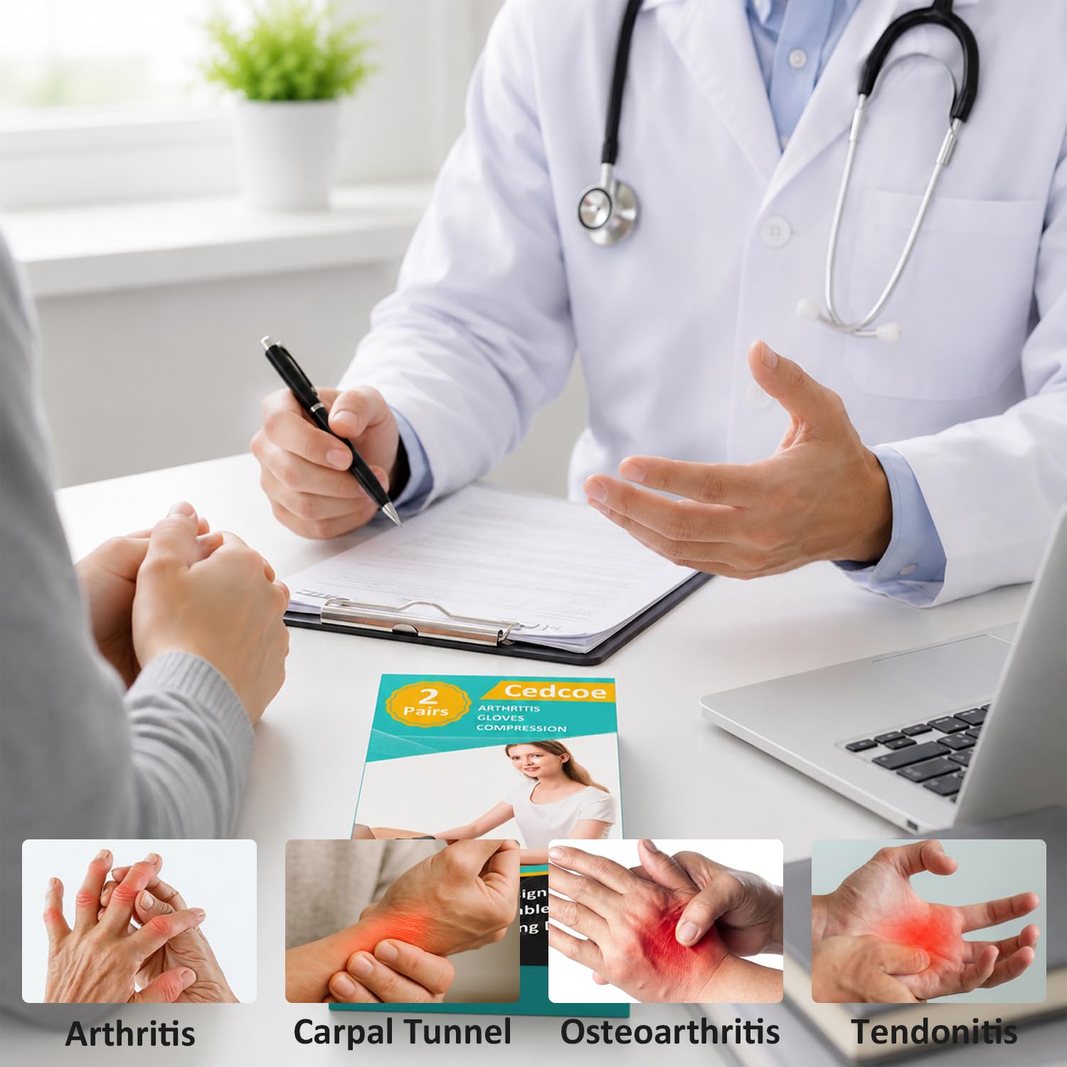 2 pares de guantes de compresión sin dedos para artritis para aliviar el dolor de manos, reumatoides, osteoartritis, tendinitis, túnel carpiano para mujeres y hombres para el trabajo diario