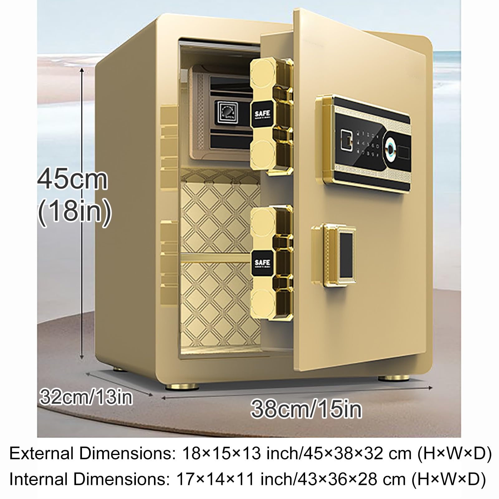 Caja de seguridad biométrica digital ignífuga para el hogar, oficina, hotel, protección de dinero, documentos, joyas, armas y municiones