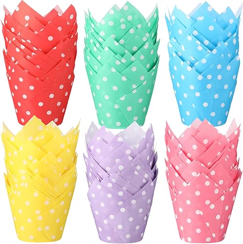600 forros de tulipanes coloridos para magdalenas, diseño de lunares, tulipán, para hornear, para decoración de fiestas, bodas, cumpleaños
