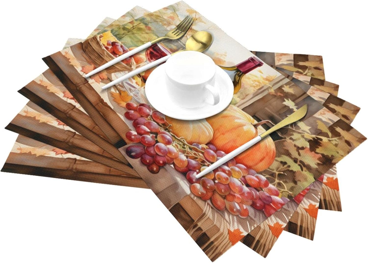 Fruits Wine Placemats PVC Woven Place Mats Grapes Non-Slip Heat Resistant Table Mats for Kitchen Dining Table Home Decor Indoor Outdoor Party 4PCS