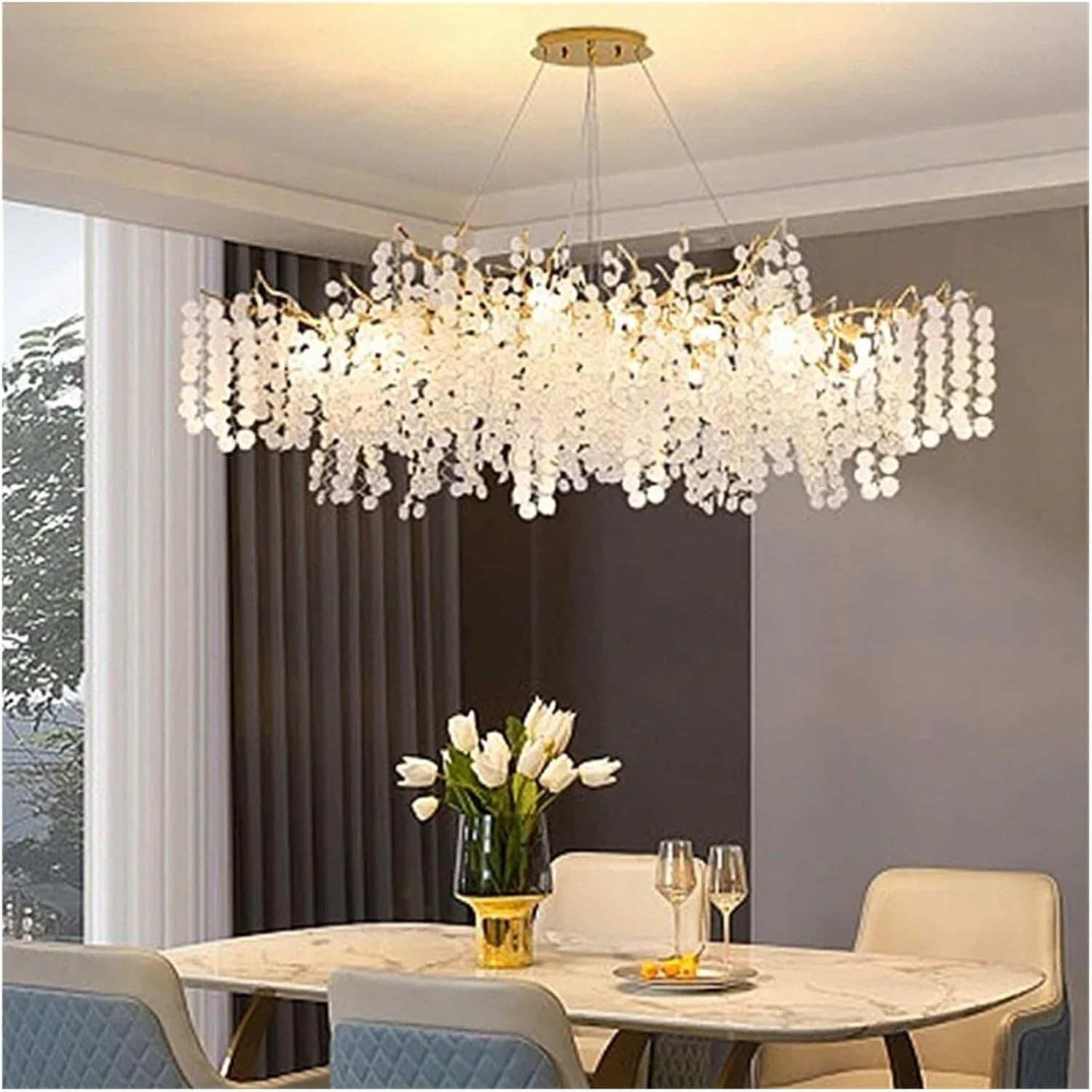 Luxury Crystal Dining Room Chandelier Light Fixture, Italian Design, Long Branch Style, E14 Bulb, L120cm, Modern Simple Crystal Light for Dining Room, Living Room, Kitchen(L160cm)