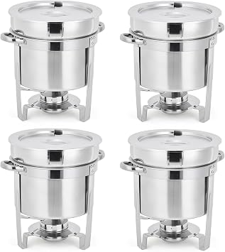GarveeHome 7QT Soup Chafer Set of 4, Stainless Steel Round Soup Warmer