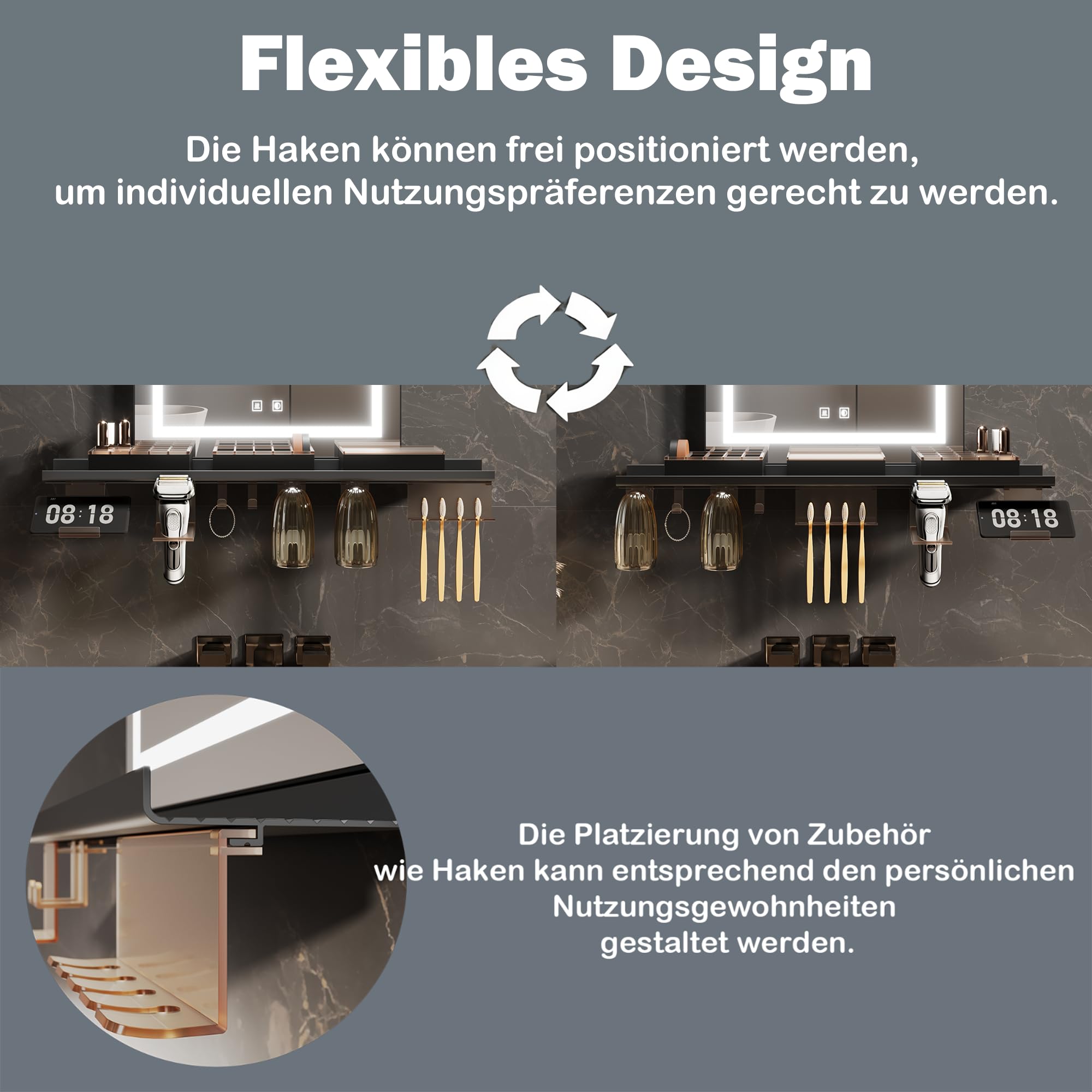 Espejo de baño LED L1200 x H600 mm, espejo de pared con estante de 120 cm y luz lateral, 3 modos de color de luz, espejo de pared con antivaho e interruptor táctil, espejo de baño