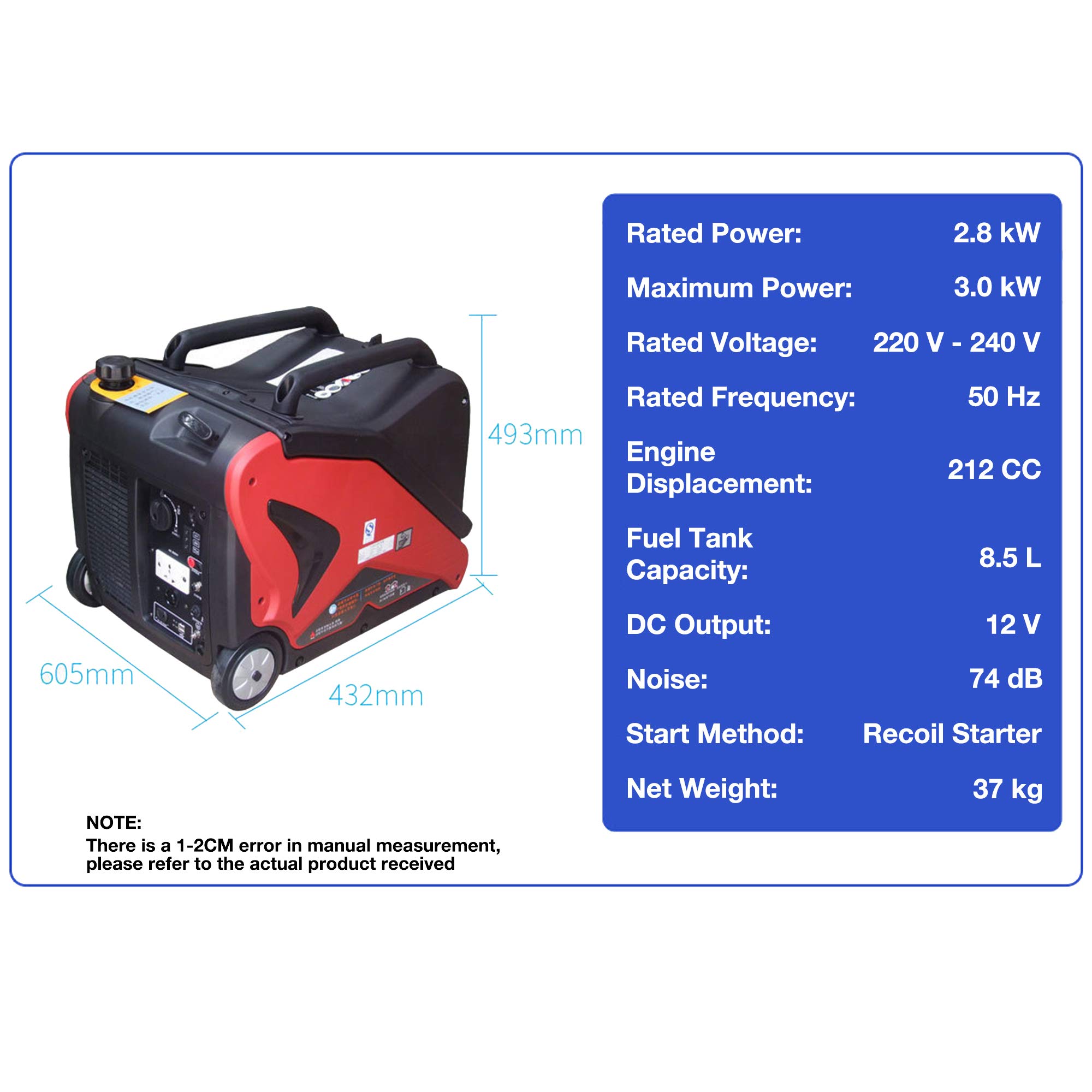 TGHY Generatore di Corrente Inverter Generatore a Gas 2000W / 3000W Spegnimento Carburante Super Silenzioso e Leggero Motore a 4 Tempi 79cc / 212cc