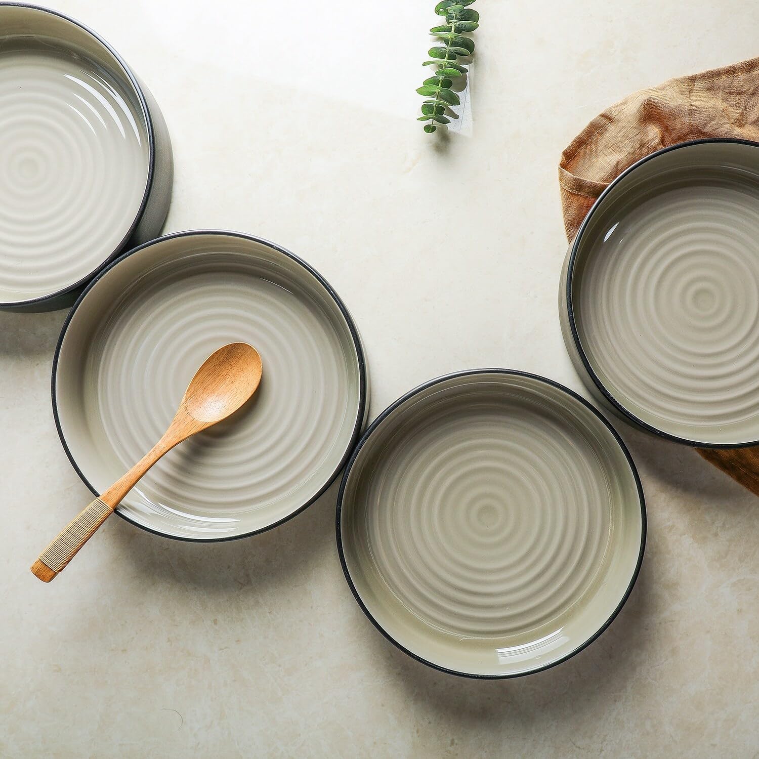 Stone Lain Elica 24-Piece Modern Dinnerware Set Stoneware, Plates and Bowl Sets for 8, Beige and Black