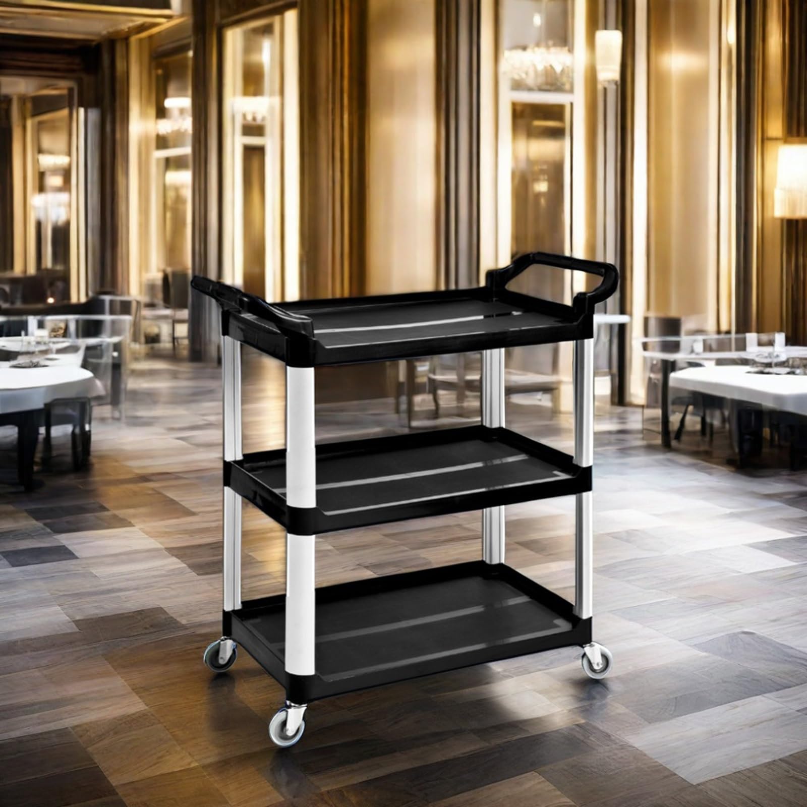 Carrello di servizio for alimenti in plastica a 3 livelli Attrezzatura da cucina for servizio da pranzo Carrello di servizio for carrelli portavivande for ristoranti(M)