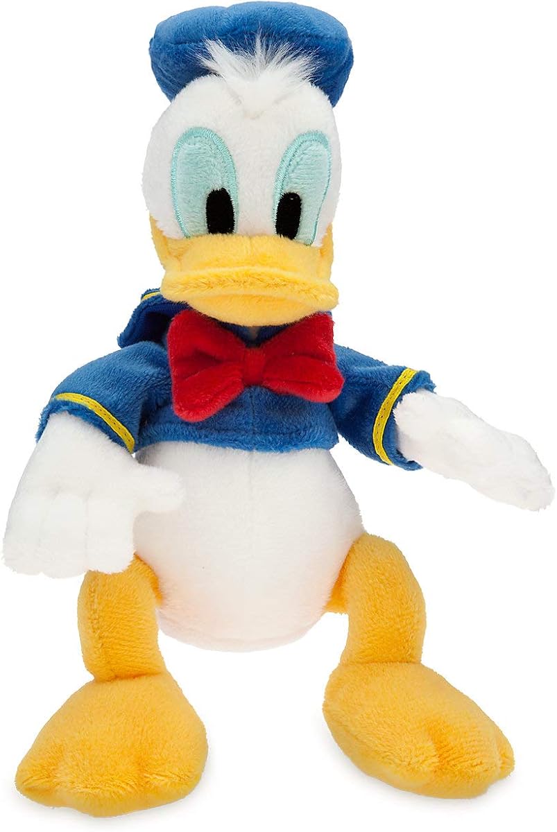 Peluches oficiales de Disney Store Mini Bean Bag – Pato Donald – Lindo animal de peluche con escultura detallada, características bordadas y parte inferior del puf – Juguetes de peluche para niños