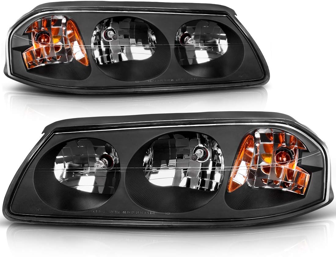 AUTOSAVER88 Headlight Assembly Compatible with 2000-2005 Chevy Impala Replacement Black Housing Amber Reflector Clear Lens