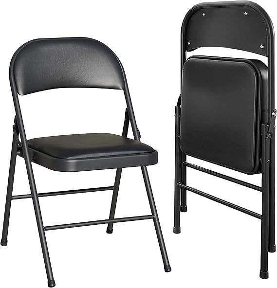 BOOSDEN Folding Chair, Foldable Chair, Set of 2, Faux Leather Fold Up