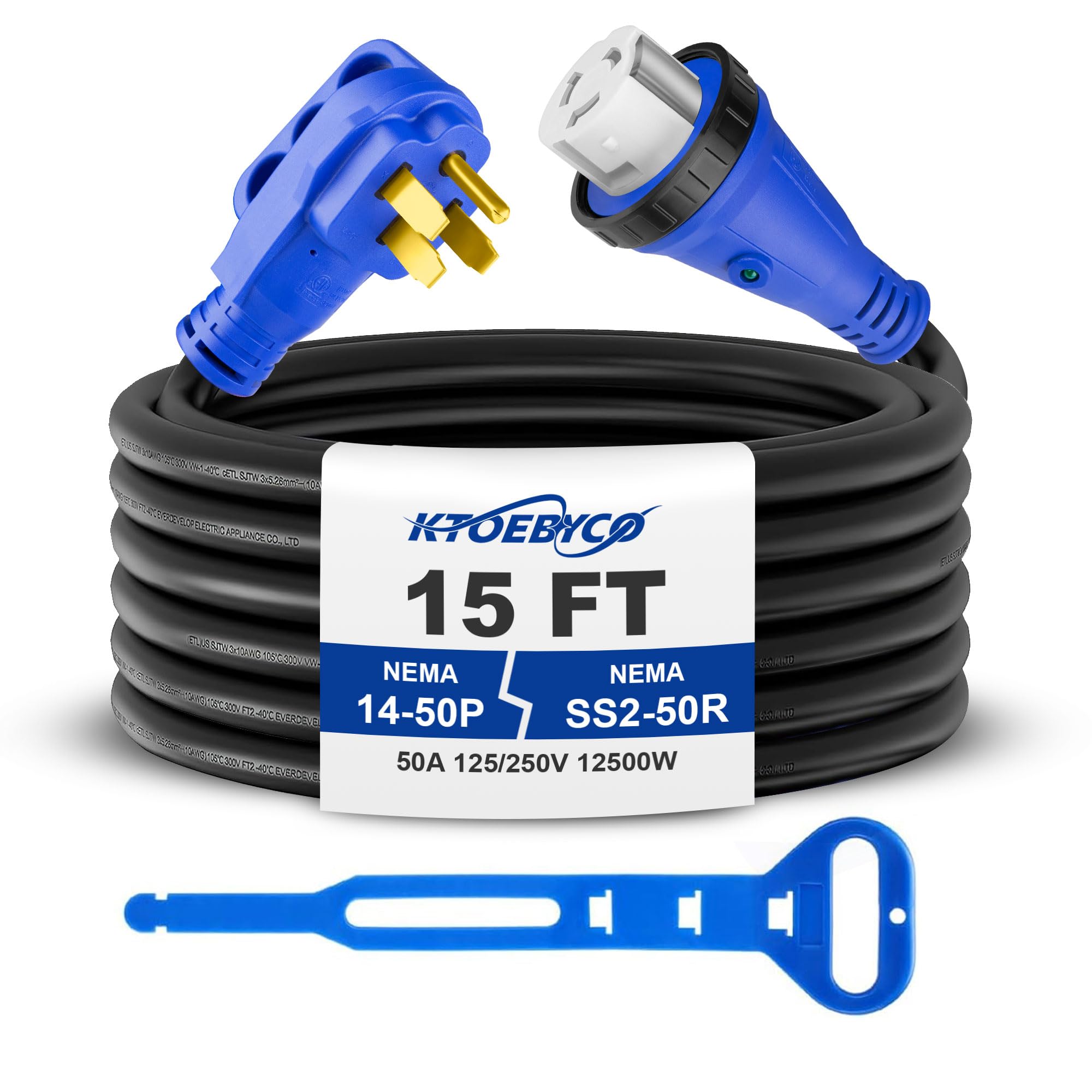 50 Amp 15FT RV Extension Cord, ETL Listed Heavy Duty Copper NEMA 14-50P to SS2-50R Power Cord with Twist Lock and Polarity Indicator