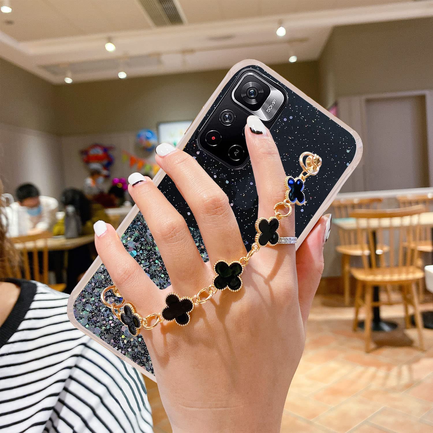 KC Back Cover for Mi Redmi Note 11T 5G, Non Movable Dry Fixed Glitter Tiny Flowers Wrist Bracelet Chain Holder Soft Silicone Case (Black) (B09ZTTP8FJ) Amazon Price History, Amazon Price Tracker