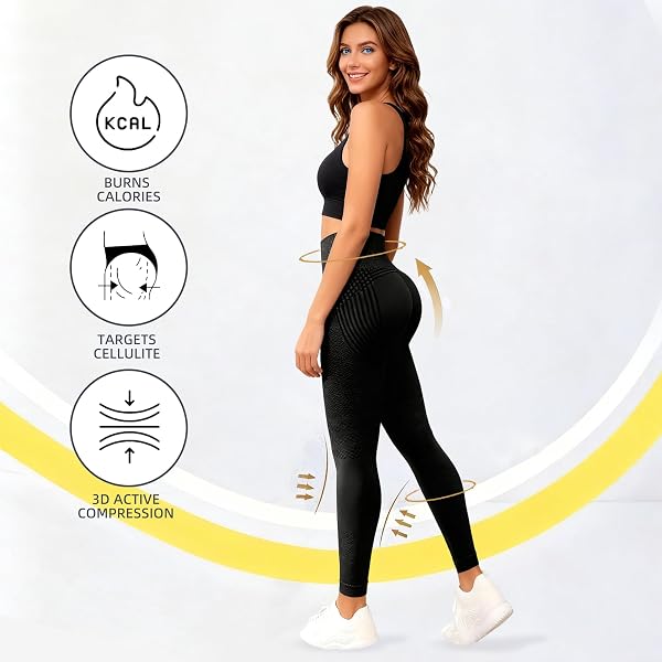 Leggins Anticellulite Donna, Leggings Sportivi Lunghi Compressione Push Up Glutei, Vita Alta Opachi Yoga Pilates Fitness - 5