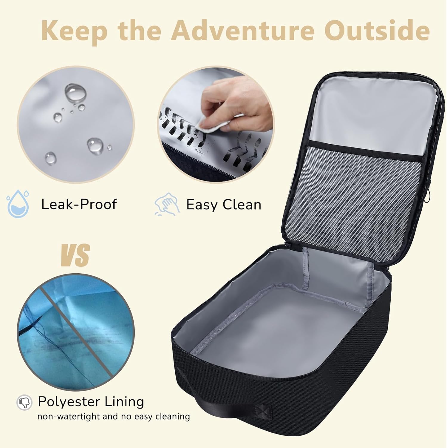 Aosbos 2 Layers Shoe Bags for Travel with Trolley Sleeve Portable Shoe Storage Pouch Shoe Packing Cubes with Structure, Black - Image 4