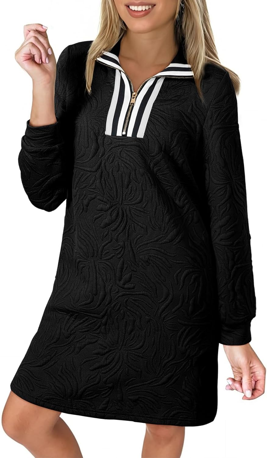 BLENCOT Dresses for Women 2025 Casual Half Zip V Neck Spring Mini Sweater Dress Long Sleeve Fashion Sweatshirt Outfits - Image 4