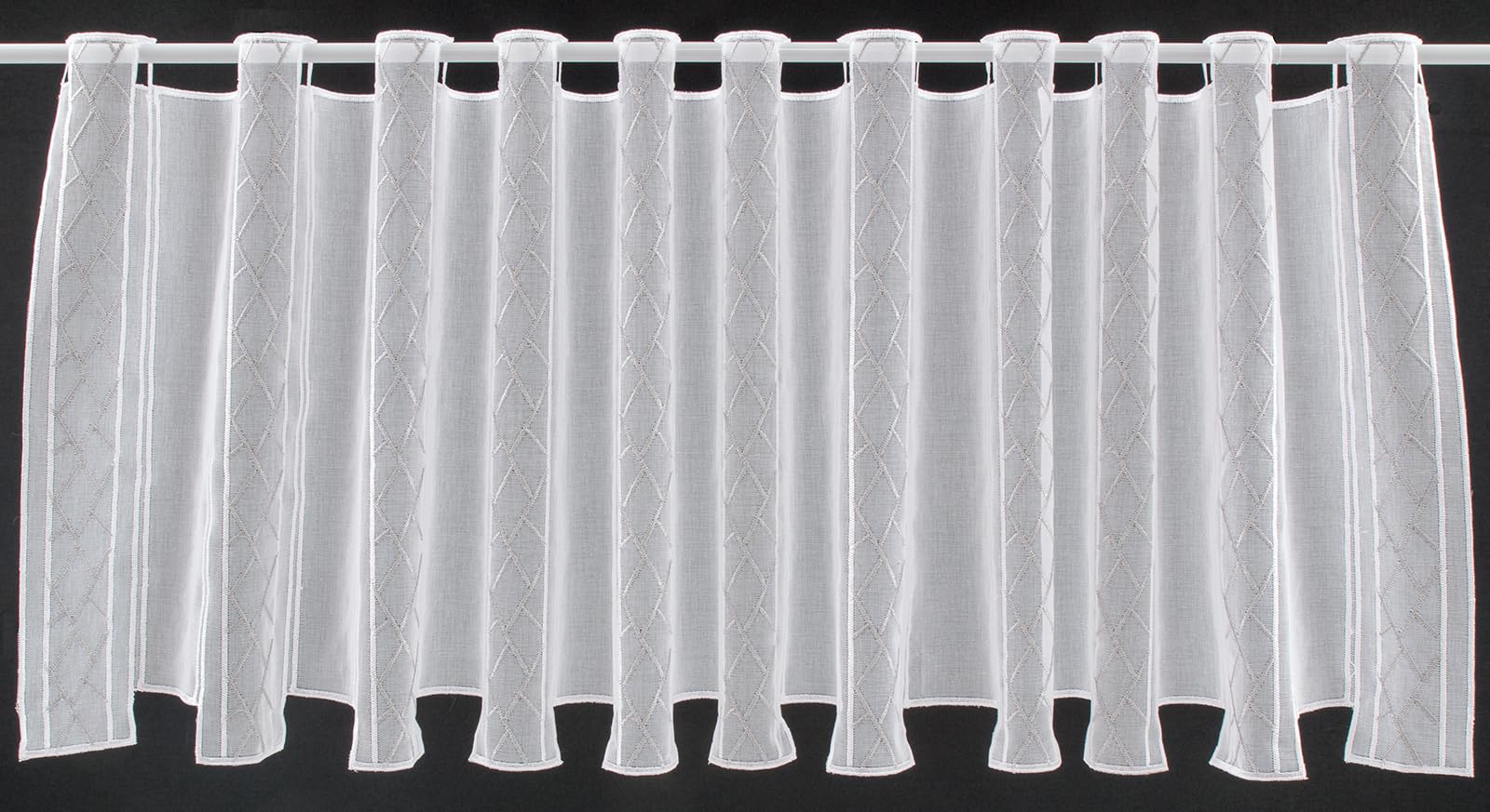 Scheibengardine grafisch Bestickt 45x240 cm H/B weiß hellgrau Bistrogardine Vorhang Küche 1er Pack