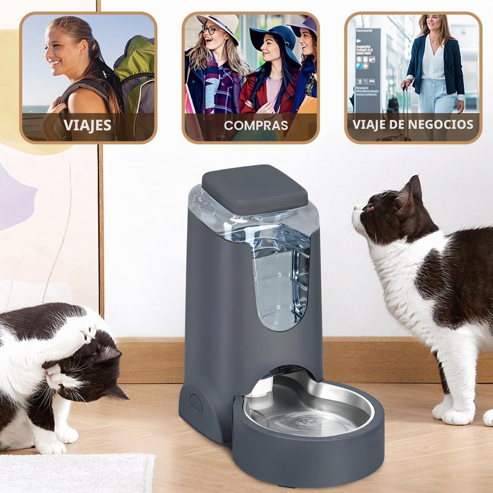 Comedero automático para gatos y perros y dispensador de agua con cuenco de acero inoxidable, alimentador de alimentos por gravedad y bebedero para mascotas pequeñas y medianas, cachorros, gatitos, 1