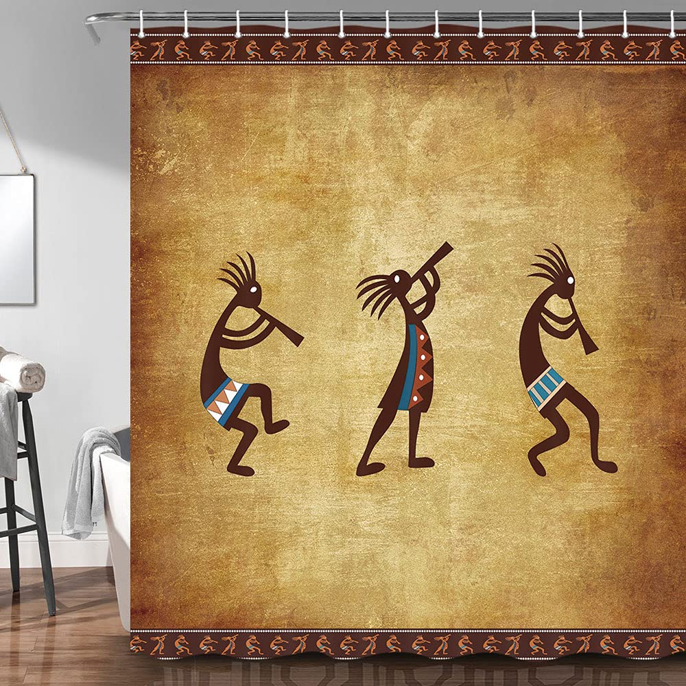 JAWO Southwestern Shower Curtain, Southwest Native American Kokopelli Ethnic Trible Pattern Bathroom Accessories Fabric Bathroom Curtain with Shower
