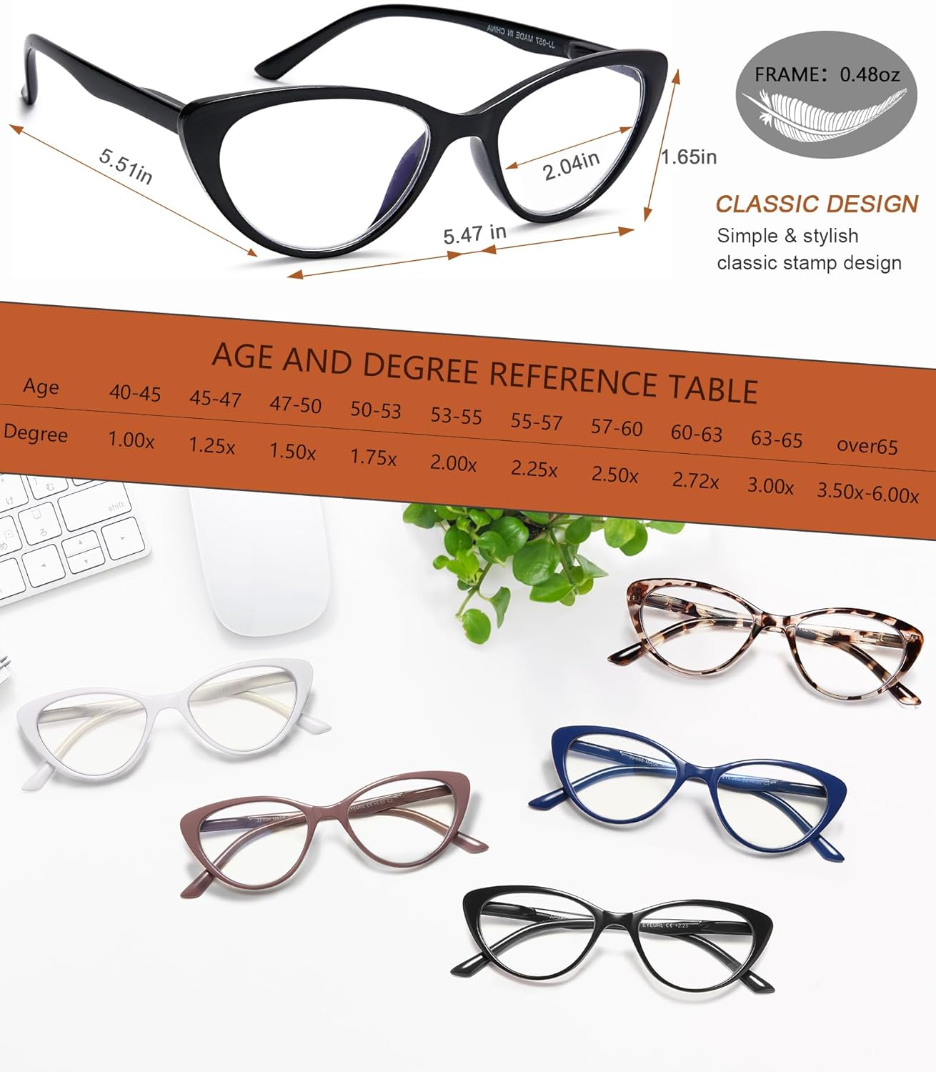 EYEURL Reading Glasses for Women 5 Pack Fashion Cat Eye Reading Glasses, Men Blue Light Blocking Readers with Spring Hinges Computer reading glasses.1.75 - Image 3