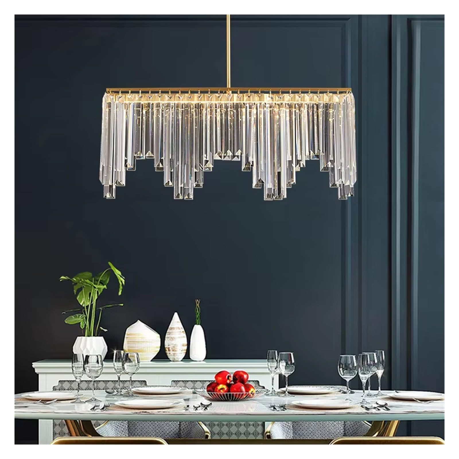 ZTCHSENZT Clear Crystal Luxury Copper Ceiling Chandeliers Rectangle LED Lustres Hanging Lamps Modern Home Decor Lights for Dining Table,Changeable Light-L82cm