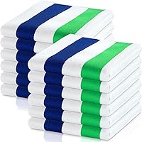 Xinnun 12-Pack Oversized Beach Towels 28x60 Inch - Highly Absorbent Quick-Dry Swim Bath Towels for Adults Kids (Blue Green White Stripes)
