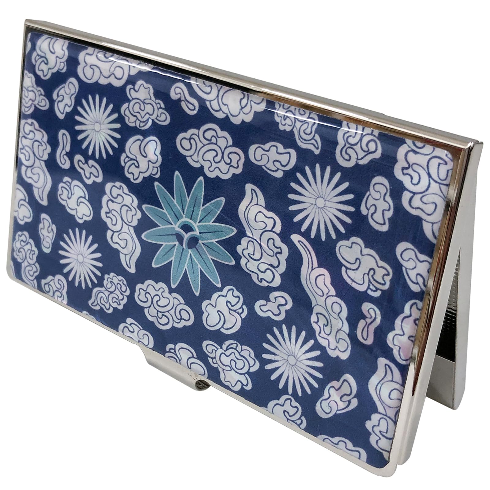 Madreperla Porta biglietti da visita porta carte di credito porta nome portafoglio da viaggio Art Painting Design metallo acciaio inossidabile inciso sottile borsa tasca contanti portafoglio soldi,