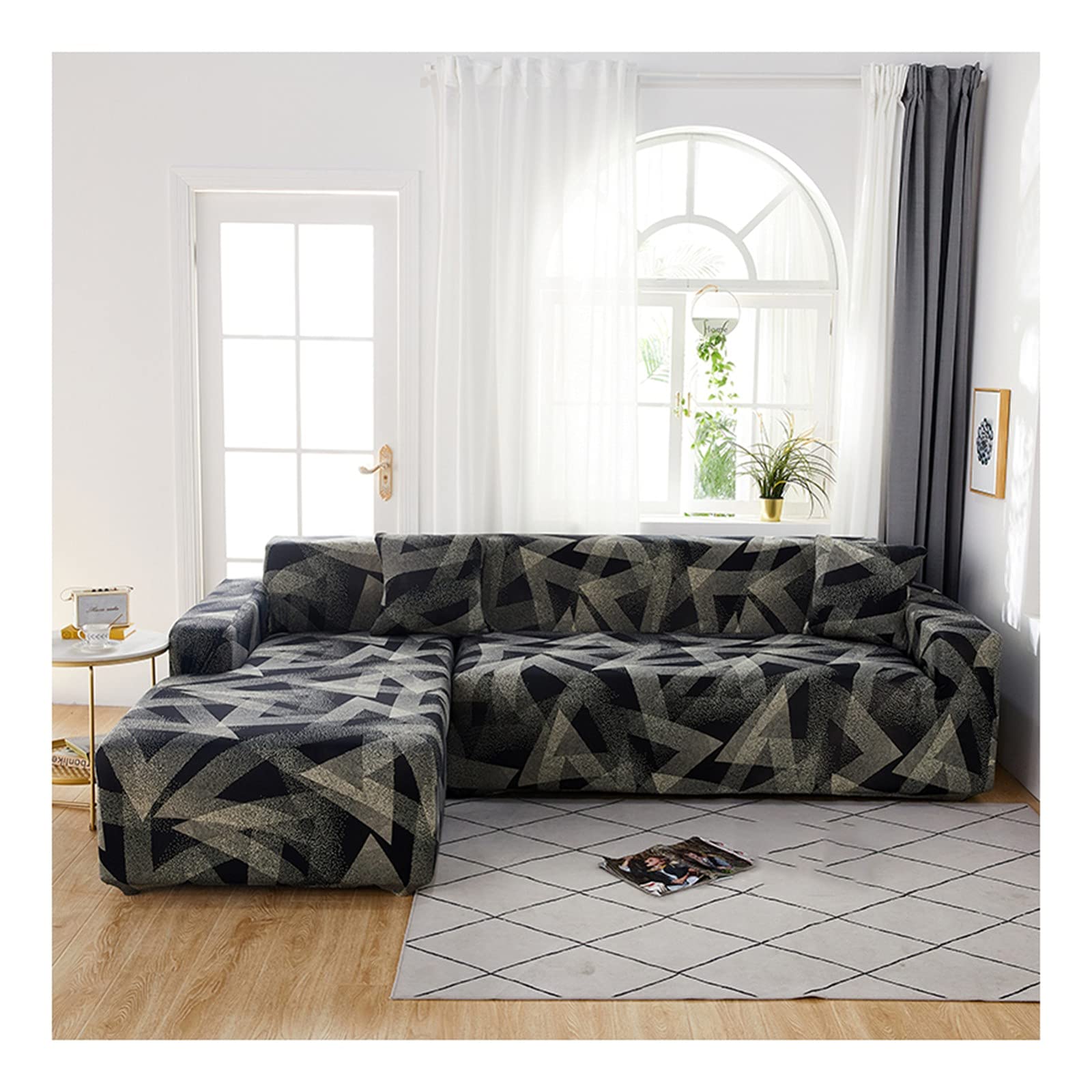 Easy-Going Stretch vleugelstoel sofahoes 1-delige bankhoes, meubelbeschermer, zacht met elastische onderkant, elastaan, jacquard, kleine ruitjes (vleugelstoel, donkergrijs