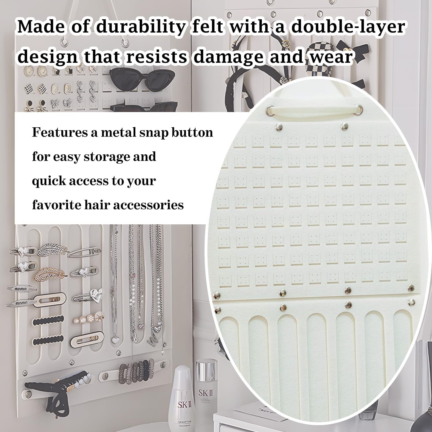 WALWAL Hair Bows Holder Organizer, Large Hanging Bag, White | For Hair Accessories, Earrings, and Jewelry, Easy Wall & Door Hanging, For Girls, Moms, Nursery & Kids' Rooms